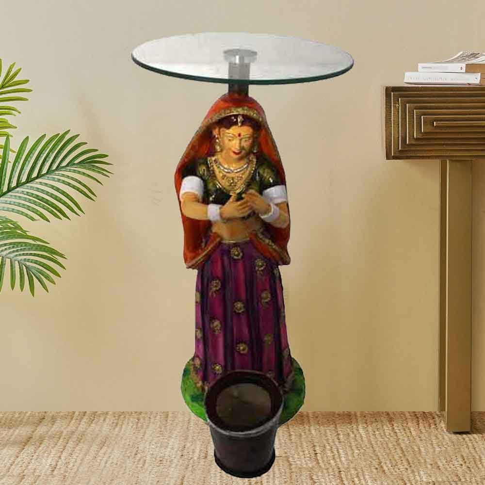 Rajasthani Lady Glass Table for gifting on religious function 54 cm G12GX0205M