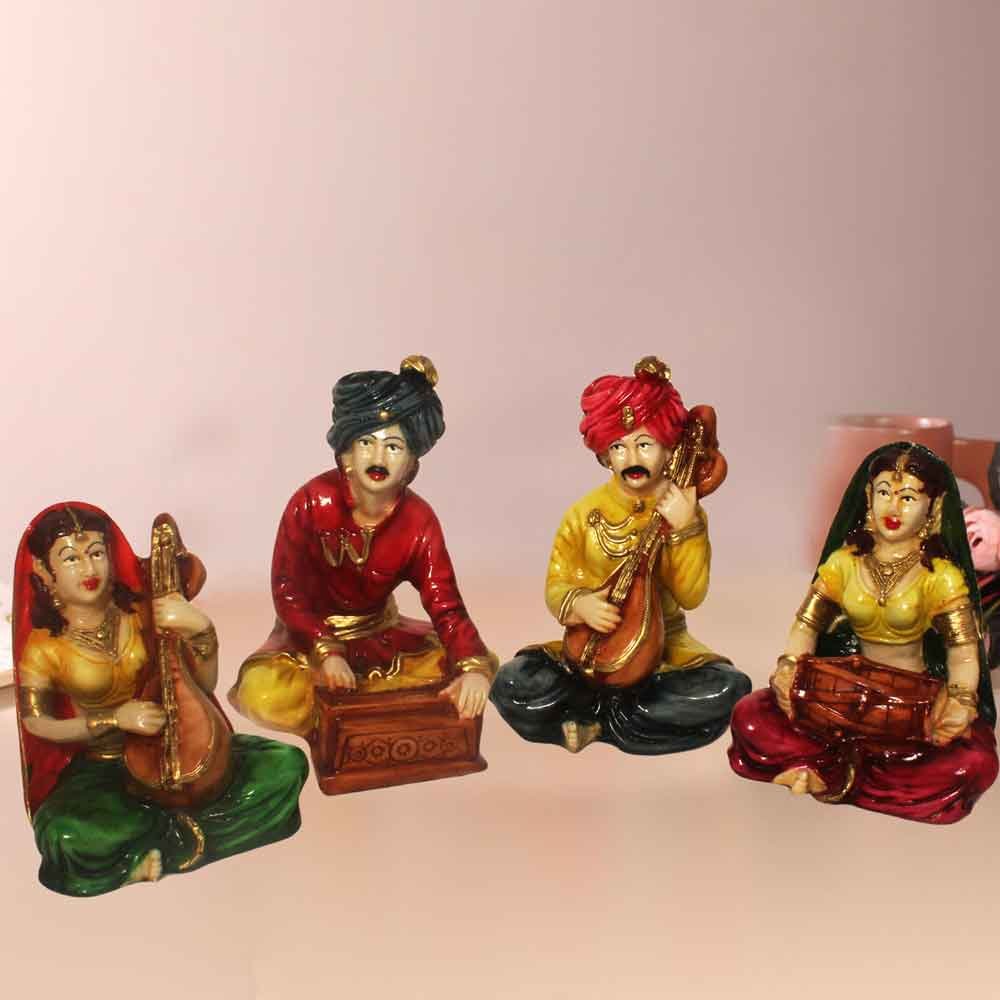 4 Pair of Musical Rajasthani Statue for table decoration and cultural function gift 19 cm G12GX0247M