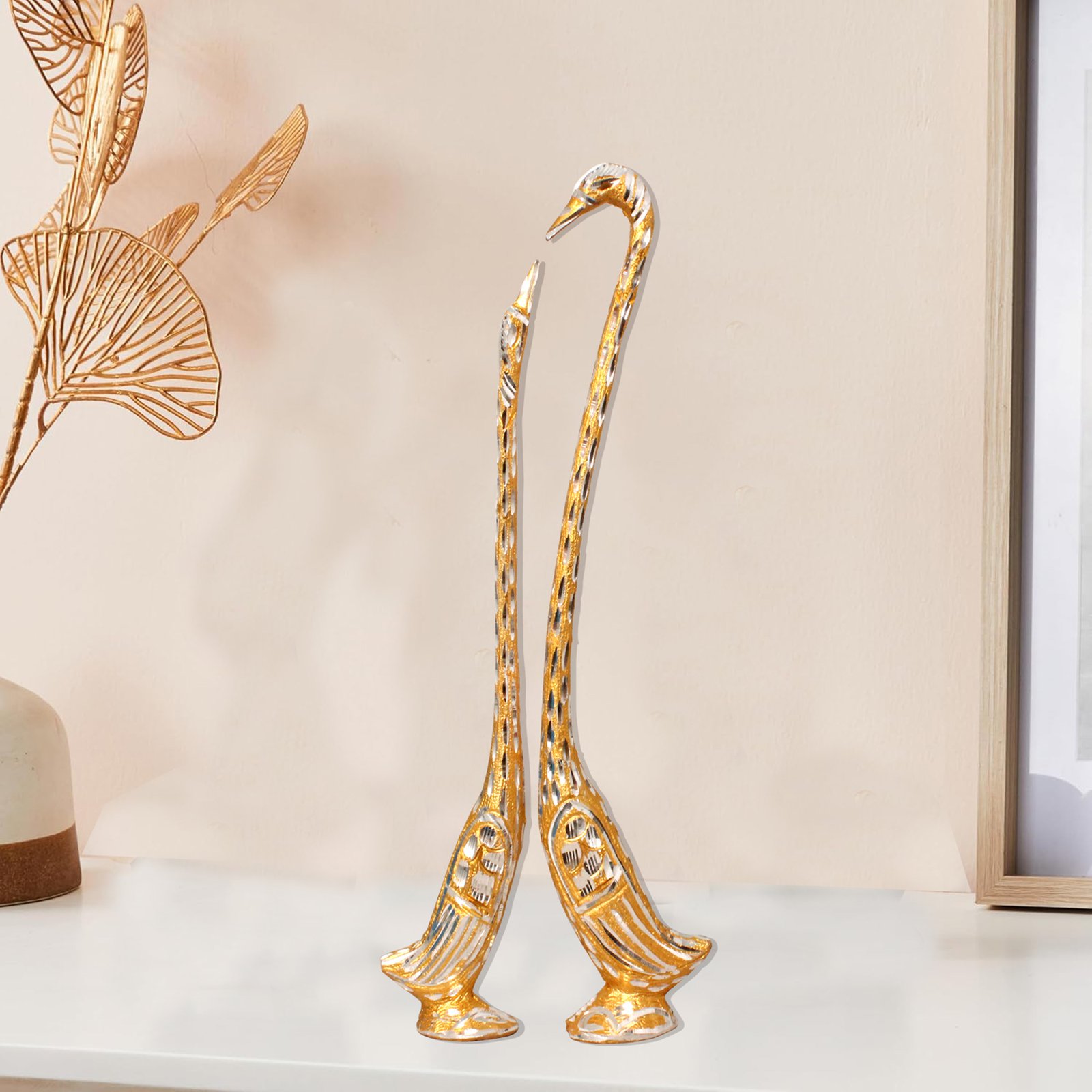 Swan Pair White Metal Antique 33 cm G13GX0071G000XTAS