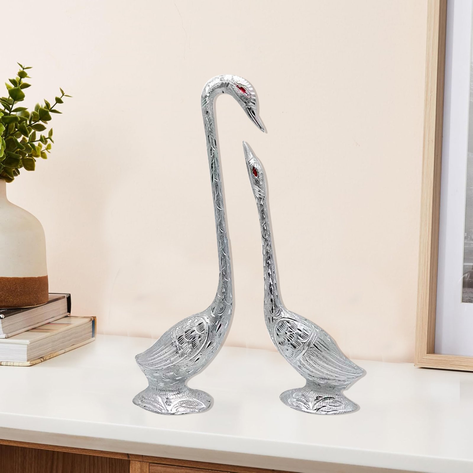 Bird Sculpture White Metal Silver Finish 36 cm G13GX0075S000XHOA