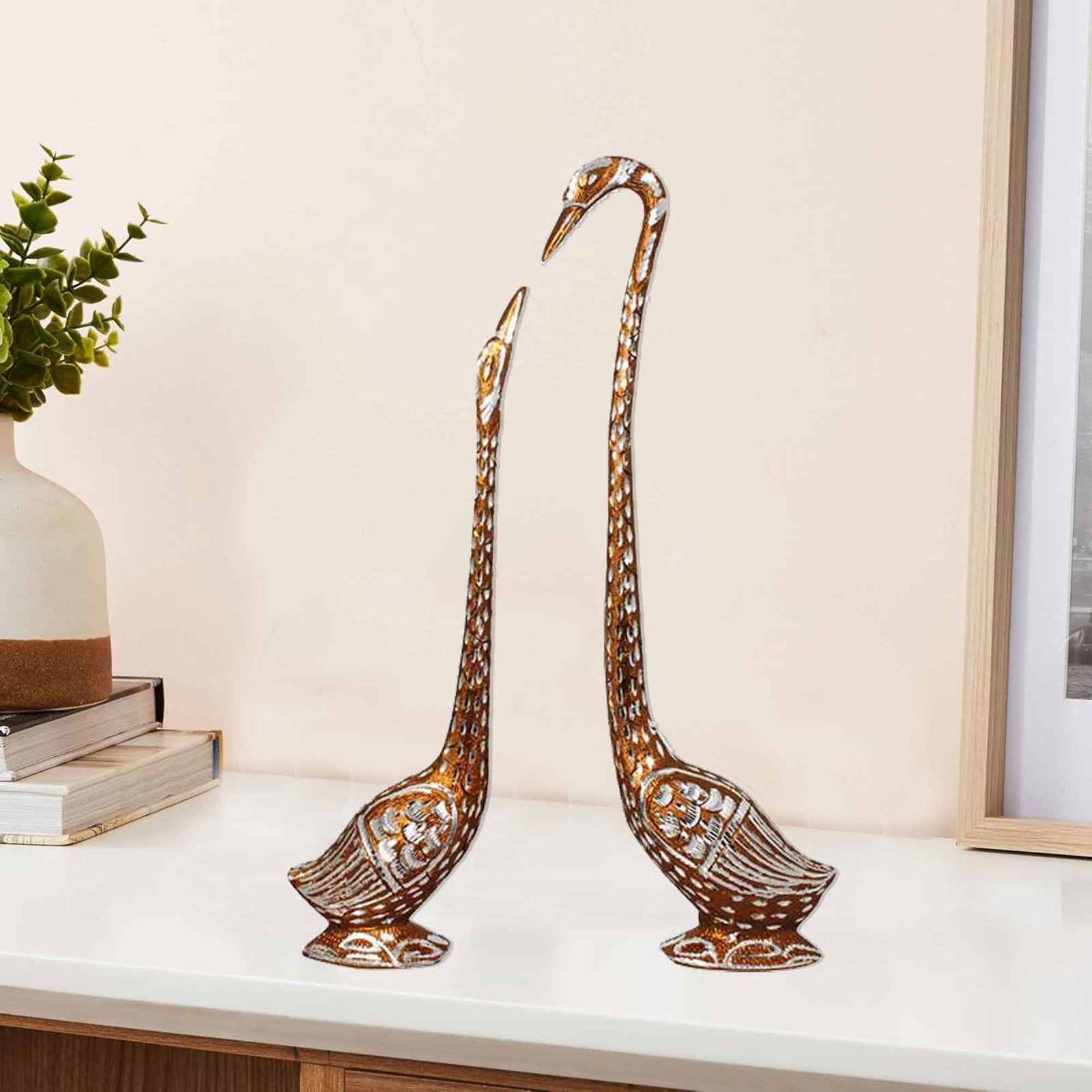 Swan Pair Gift Statue White Metal Gift Statue 51 cm G13GX0077C000XASS