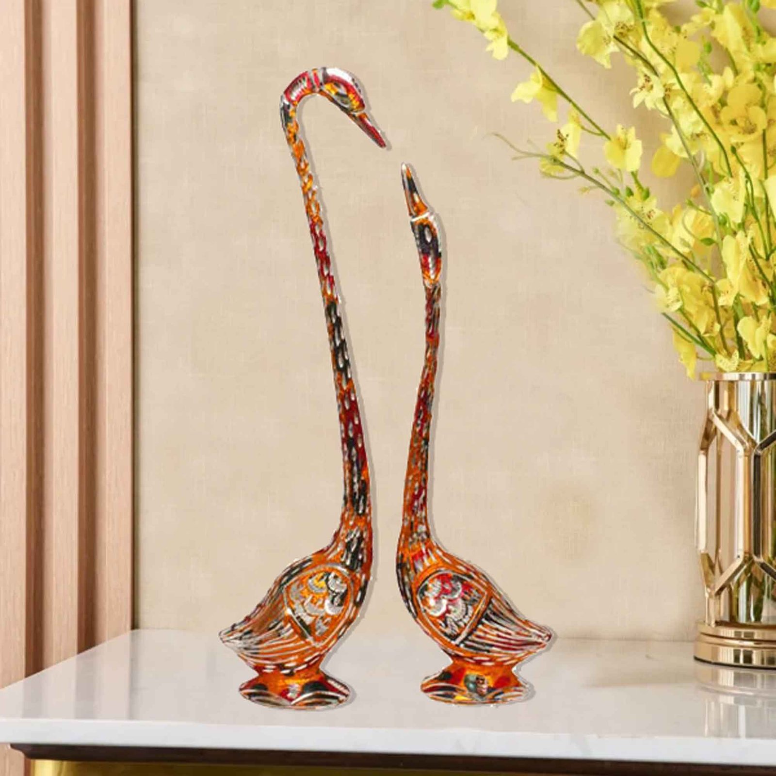 Decorative Swan Pair White Metal Decorative statue 51 cm G13GX0077M000XASS