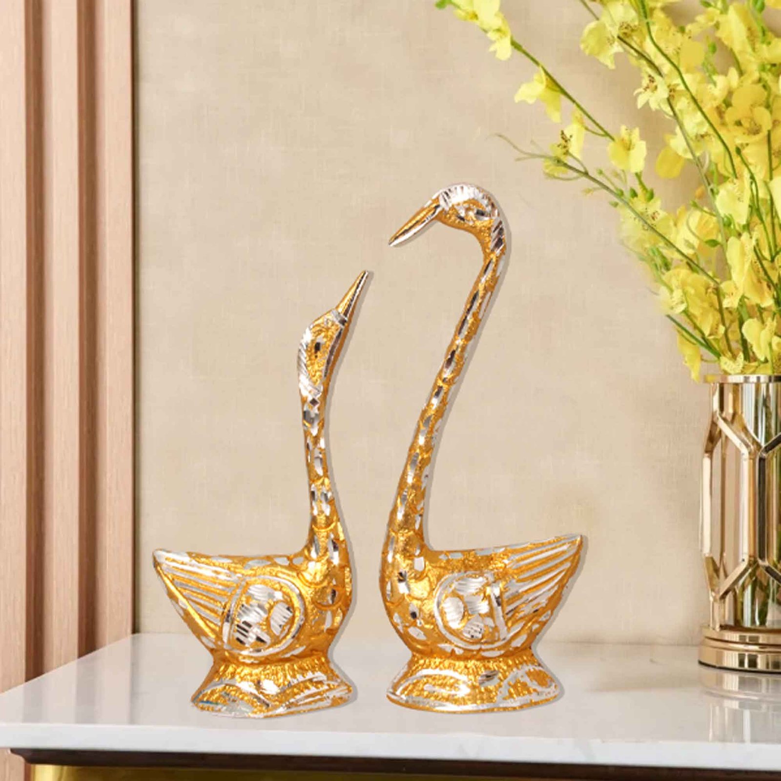 Duck Pair Statue White Metal Handicraft Statue 18 cm G13GX0079G000XTAS