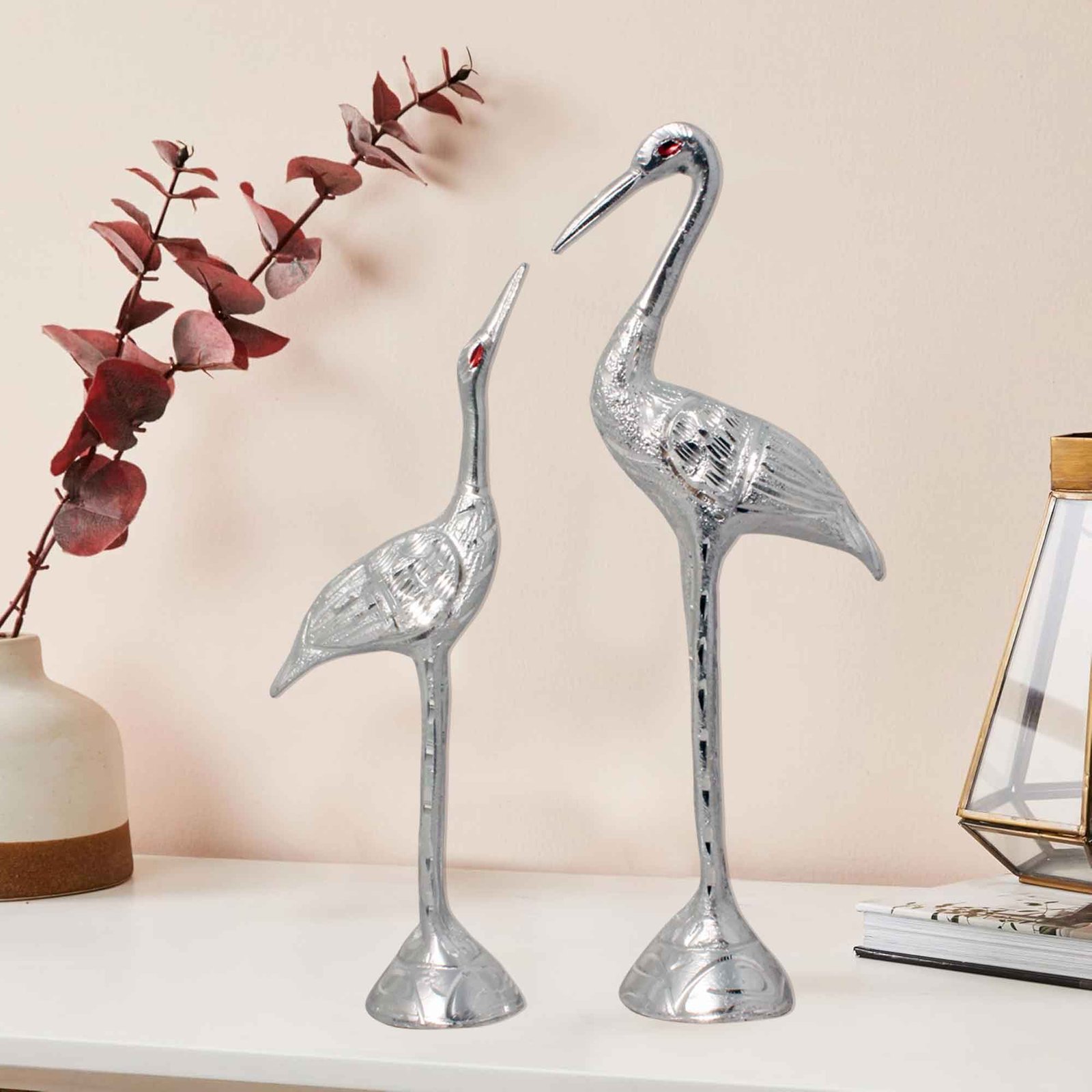 Strok Bird Pair White Metal Showpiece 28 cm G13GX0080S000XHTA