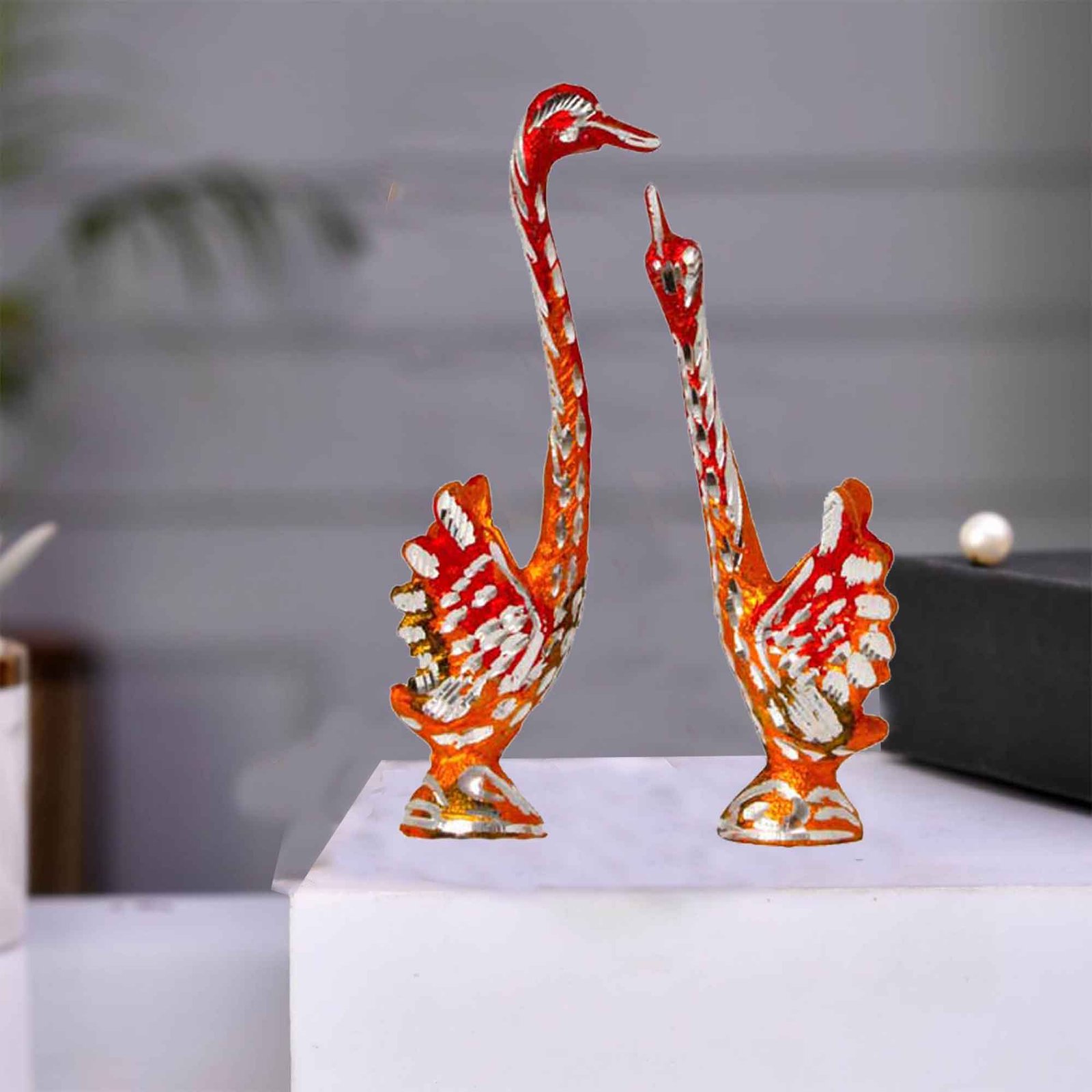 Swan Love Couple Pair White Metal Statue 20 cm G13GX0081O000XZNA