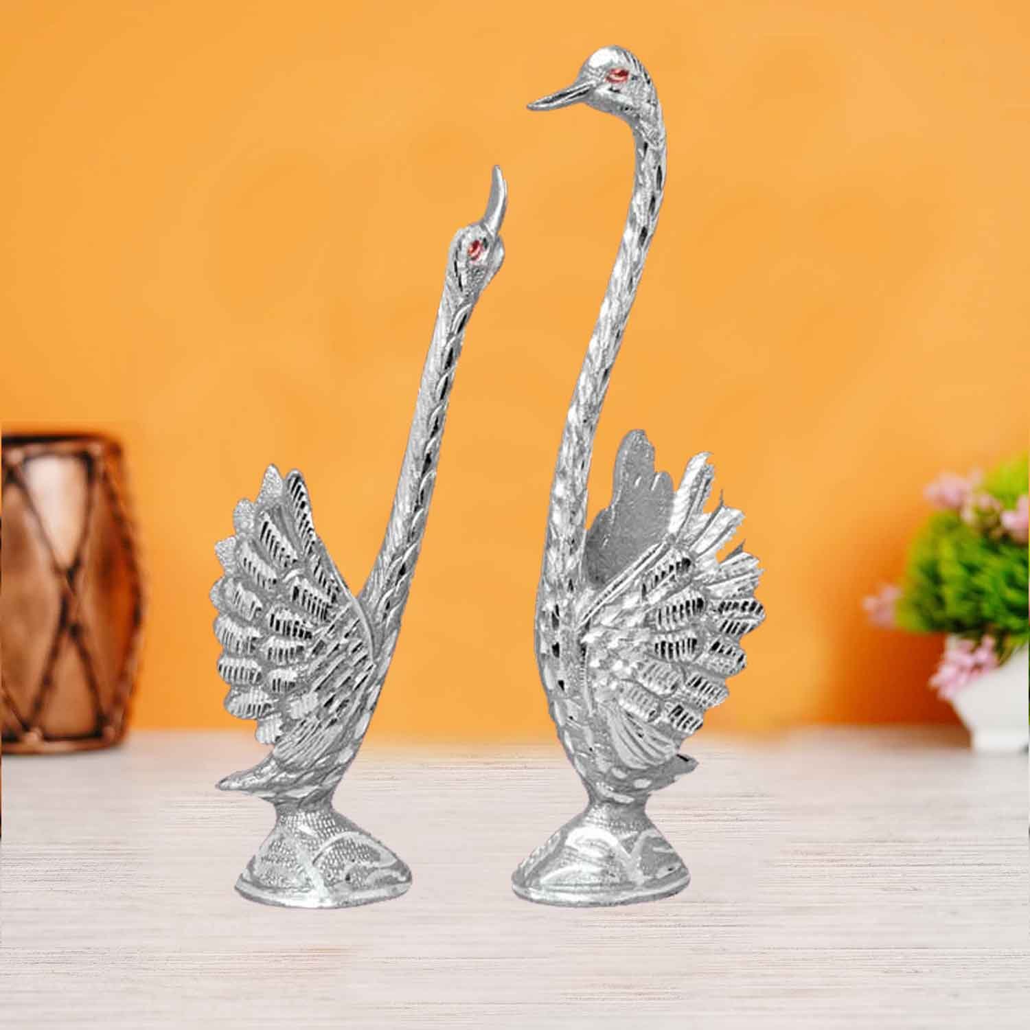 Swan Couple Silver Finish Figurine Statue 27 cm G13GX0083S000XTOS