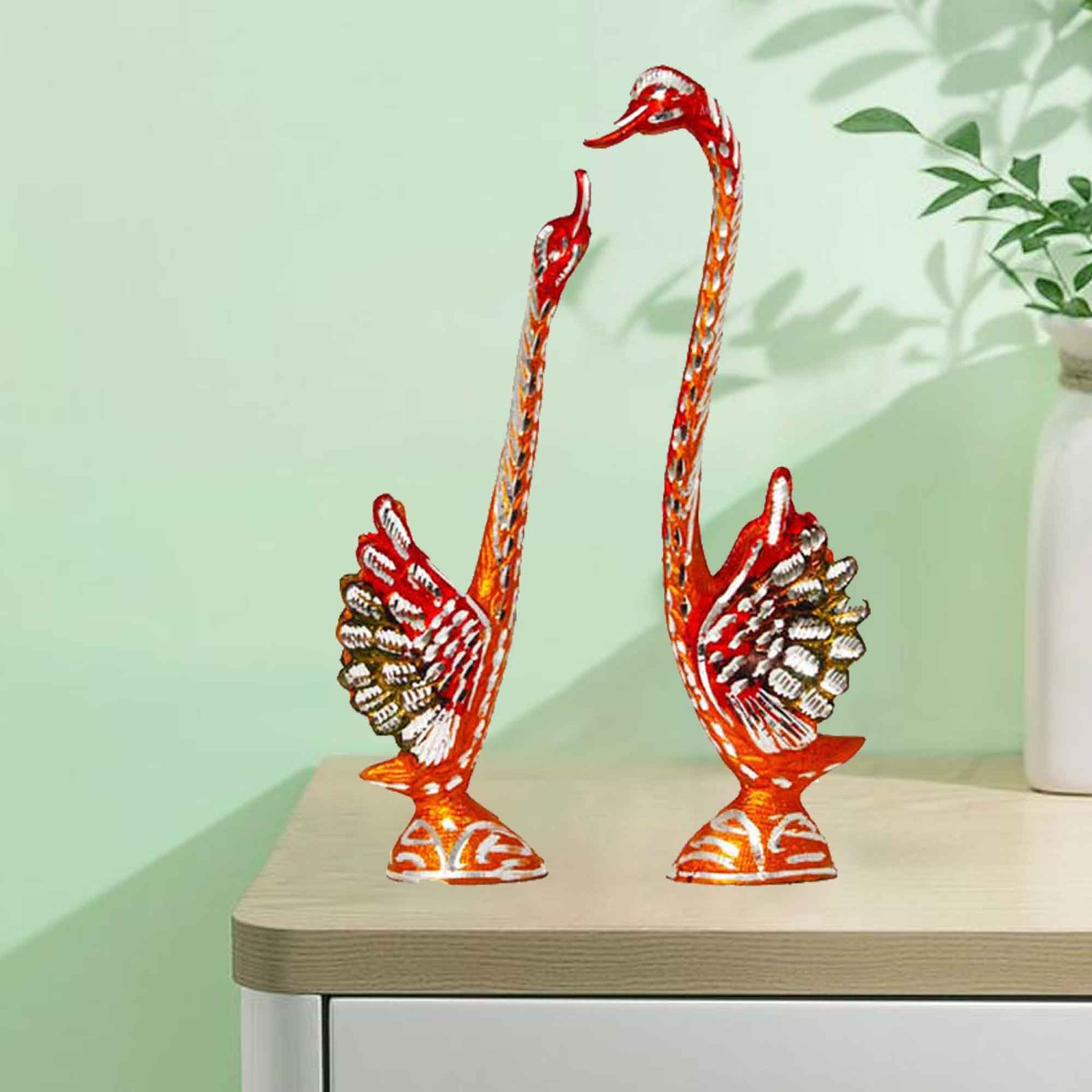 swan Set White Metal Handicraft 32 cm G13GX0084O000XHNS