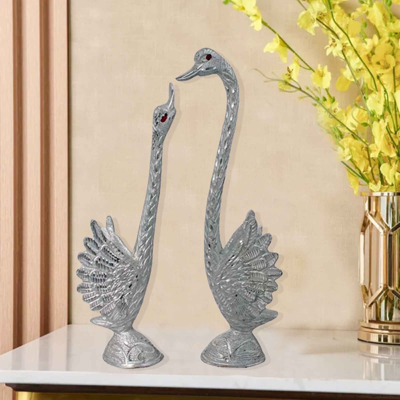 Handmade Swan Pair White Metal Handicraft Handmade 32 cm G13GX0084S000XHNS