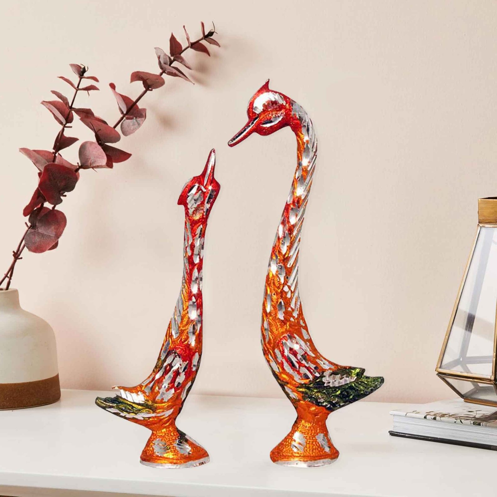 Swan Pair White Metal Multicolour Feng Shui 18 cm G13GX0086O000XZOA