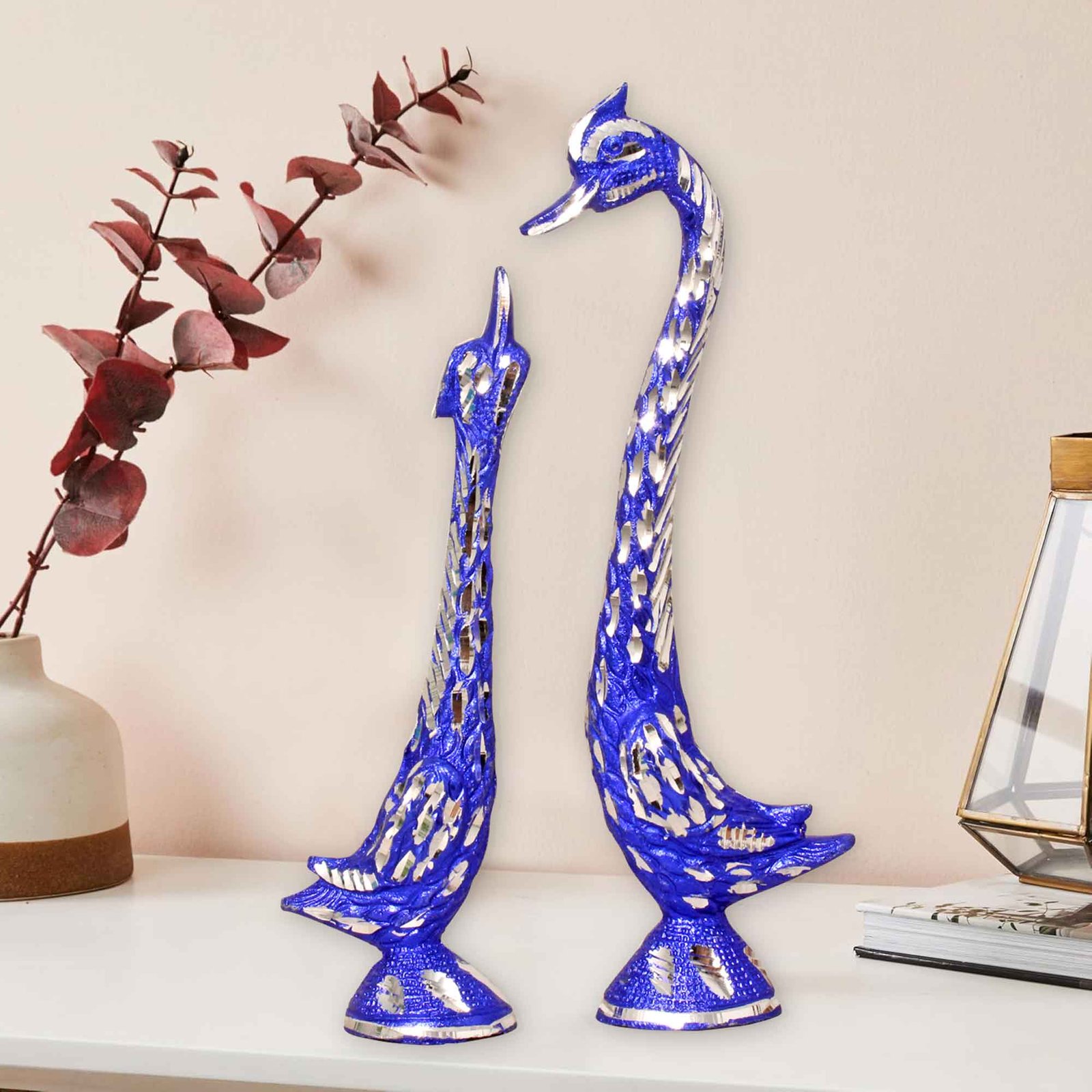 Set Of 2 Duck Pair Aluminium Blue Color 21 cm G13GX0087N000XTTS