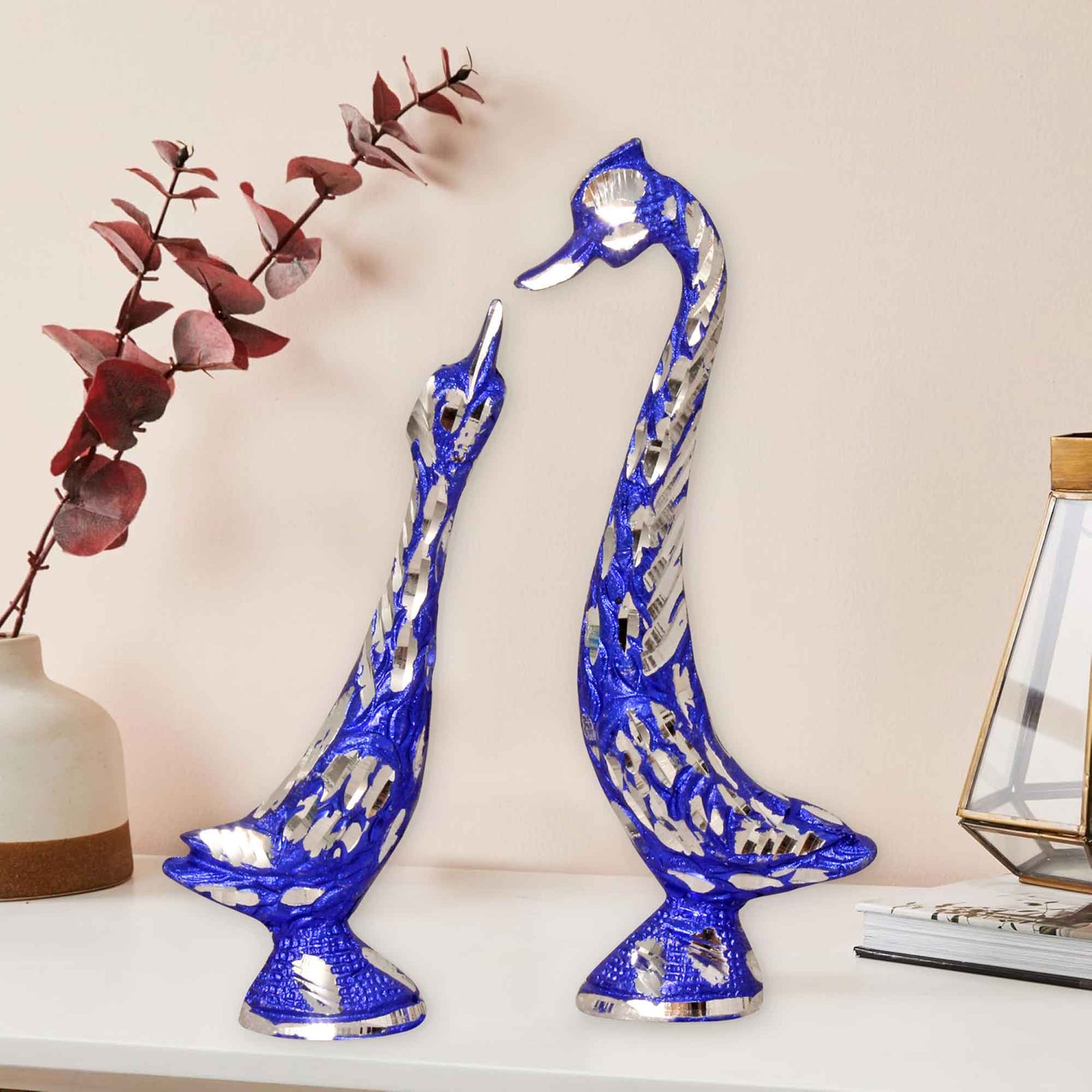Duck Set Figurine White Metal Blue Color 18 cm G13GX0088N000XZPS
