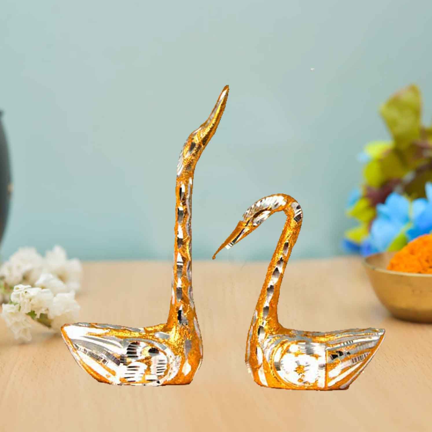 Duck Pair White Metal Item Showcase D?cor 13 cm G13GX0093G000XZIS