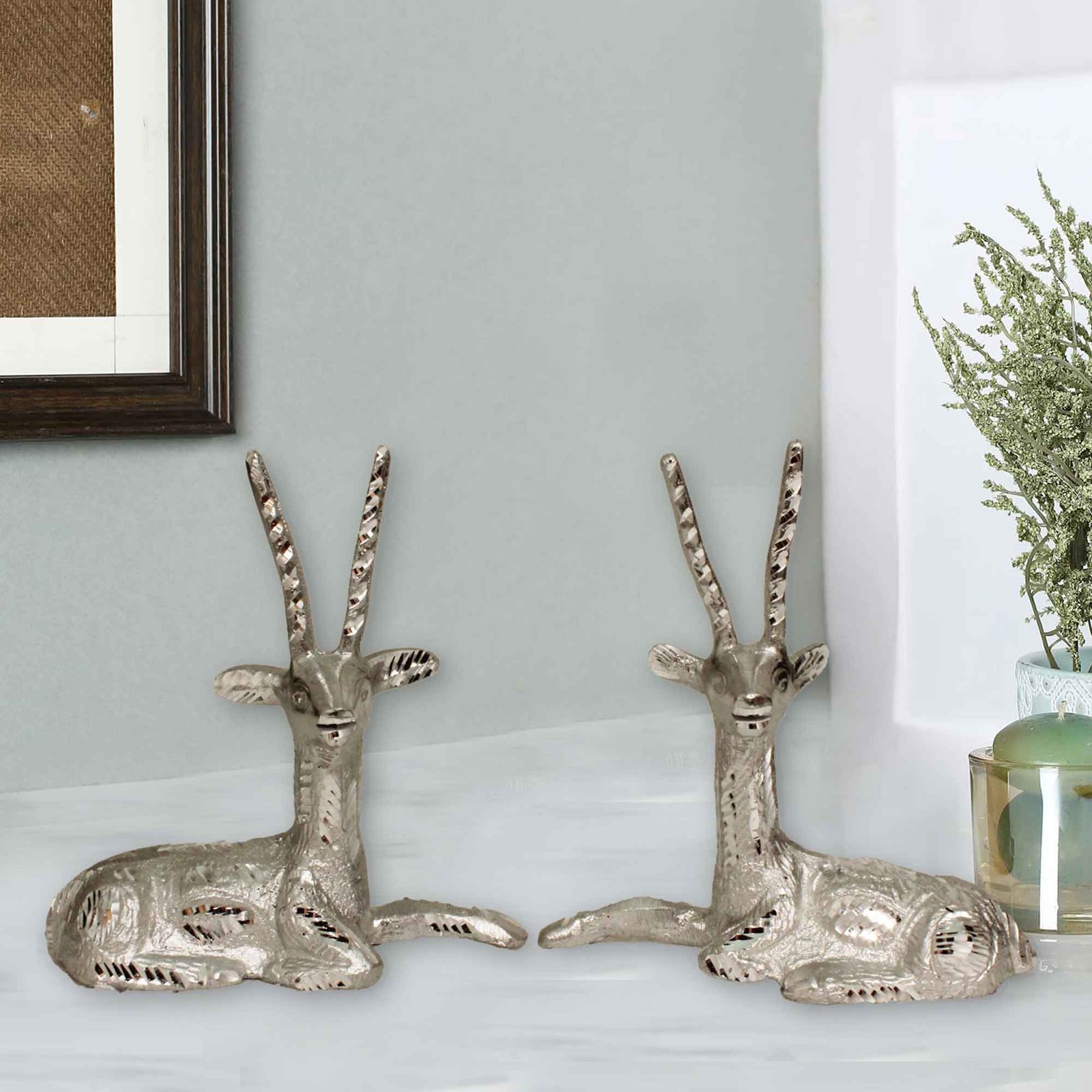 Animal Figurine Deer White Metal Diamond cut Statue Showpiece 14 cm G13GX0095S