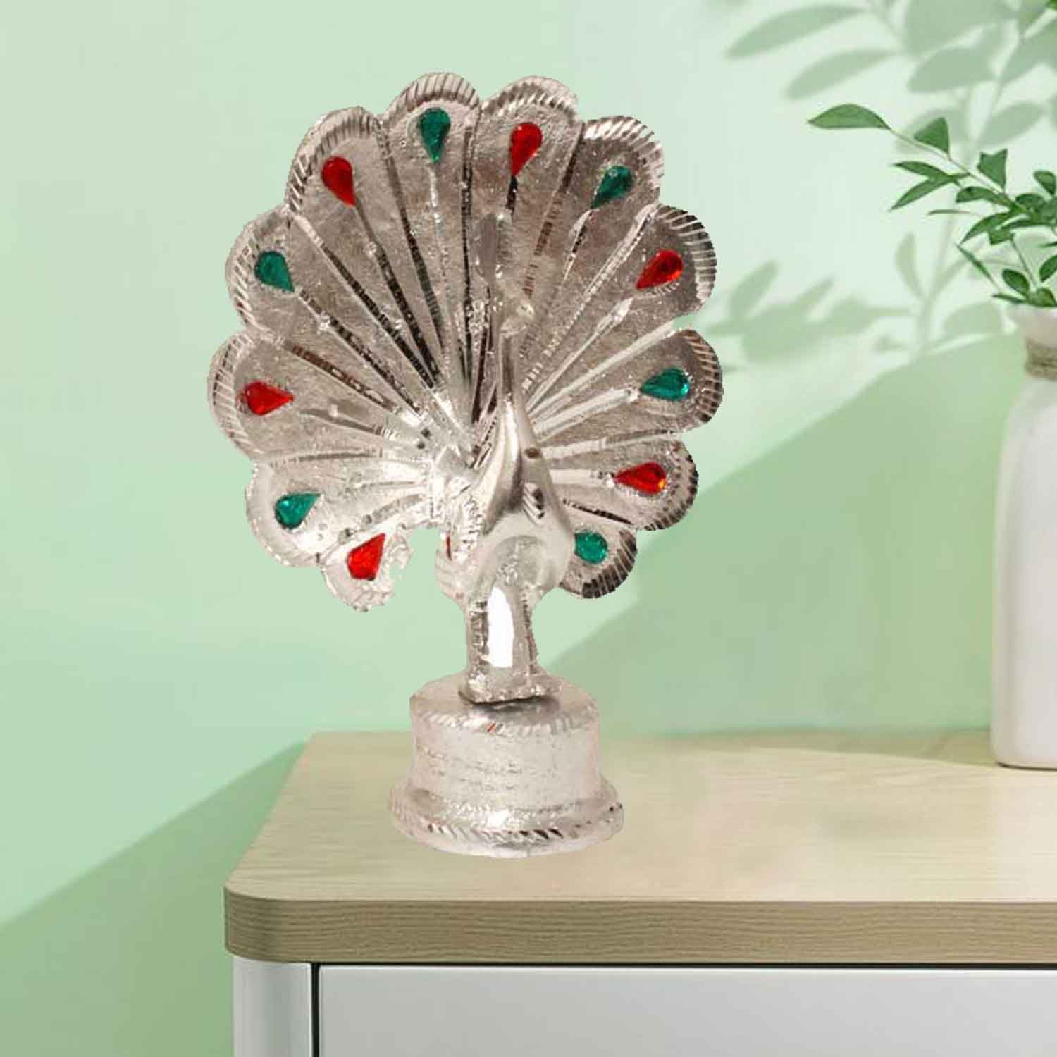 Peacock Showpiece White Metal Showpiece 20 cm G13GX0103S