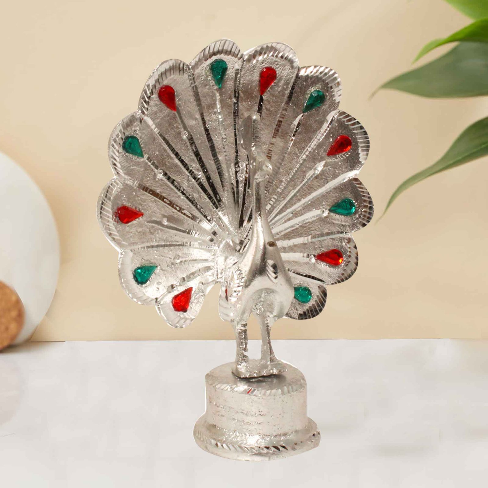 Peacock Bird White Metal Statue 20 cm G13GX0104S
