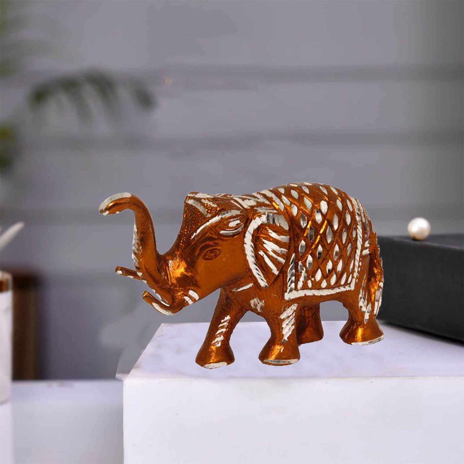 Elephant Animal White Metal Diamond cut Statue 8 cm G13GX0108C