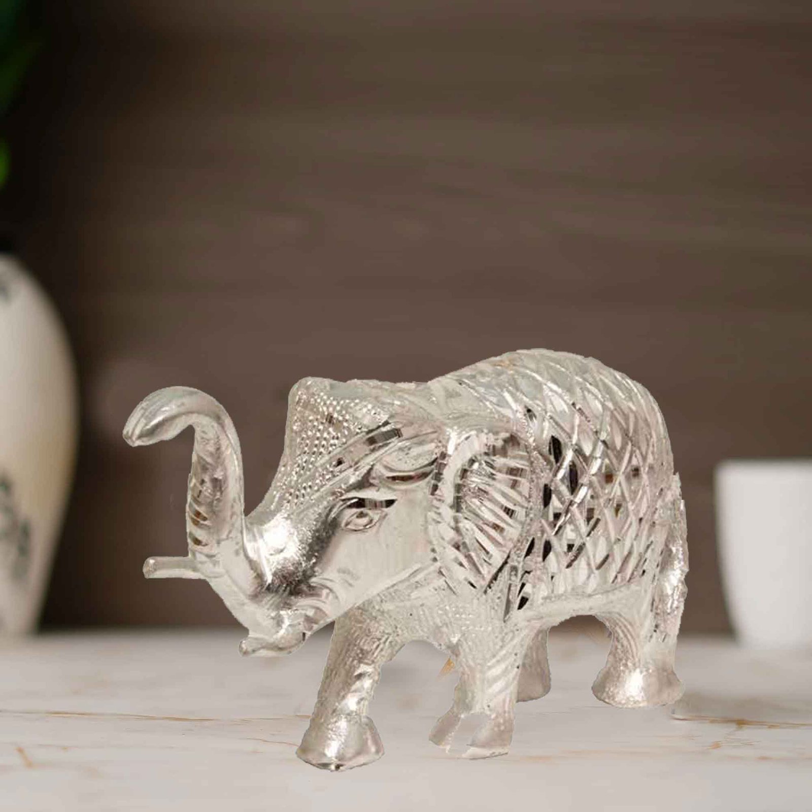 Elephant White Metal Showpiece 8 cm G13GX0108S