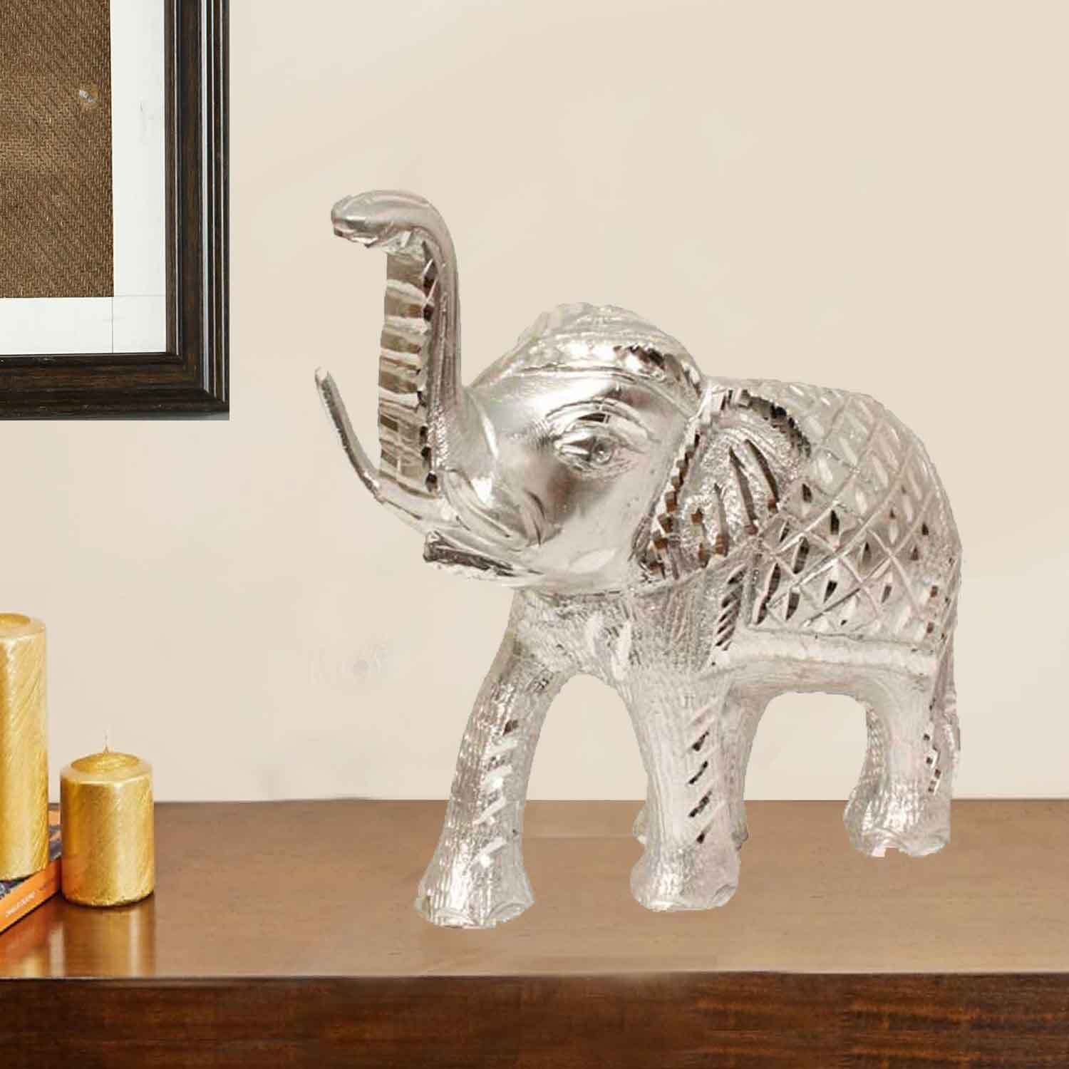 Elephant White Metal Diamond cut Item Statue 9 cm G13GX0109S
