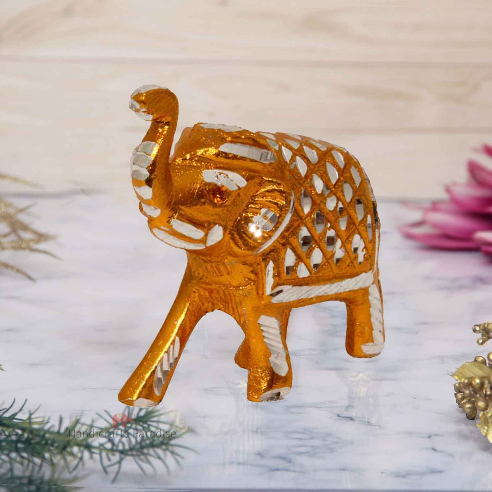 Elephant White Metal Diamond cut Animal Statue 11 cm G13GX0110G