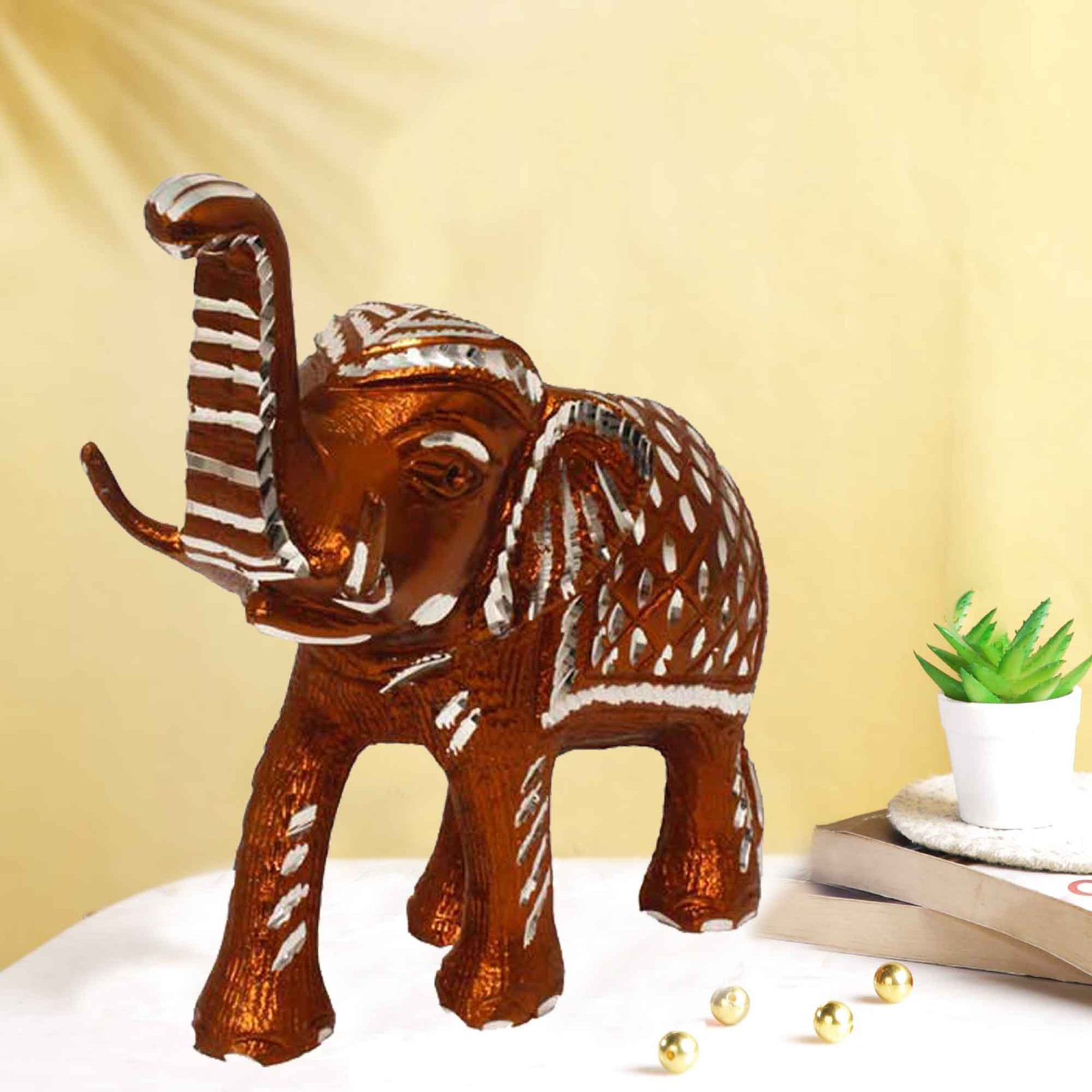 Elephant White Metal Diamond cut Statue 18 cm G13GX0111C