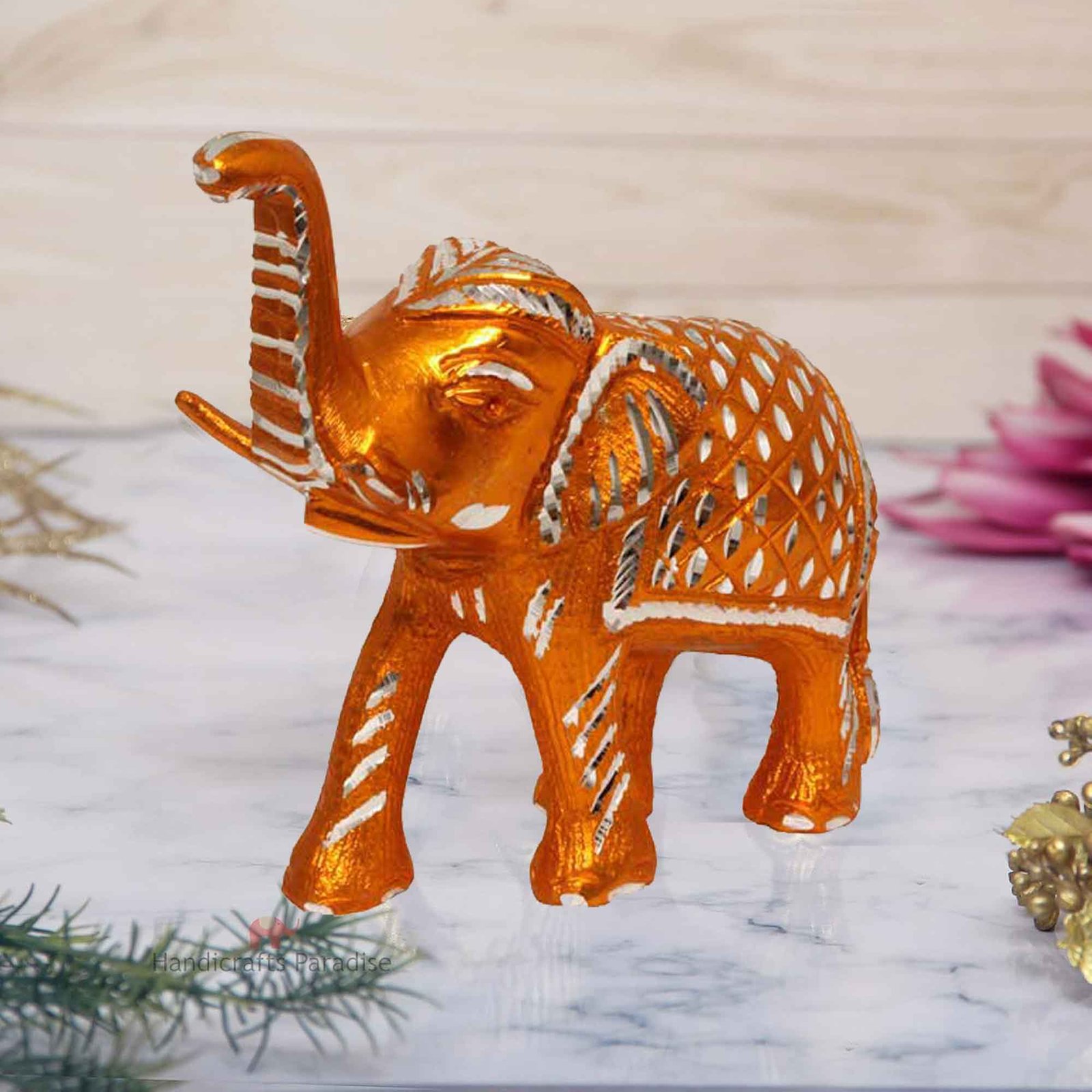 Elephant White Metal Diamond cut Statue 18 cm G13GX0111G