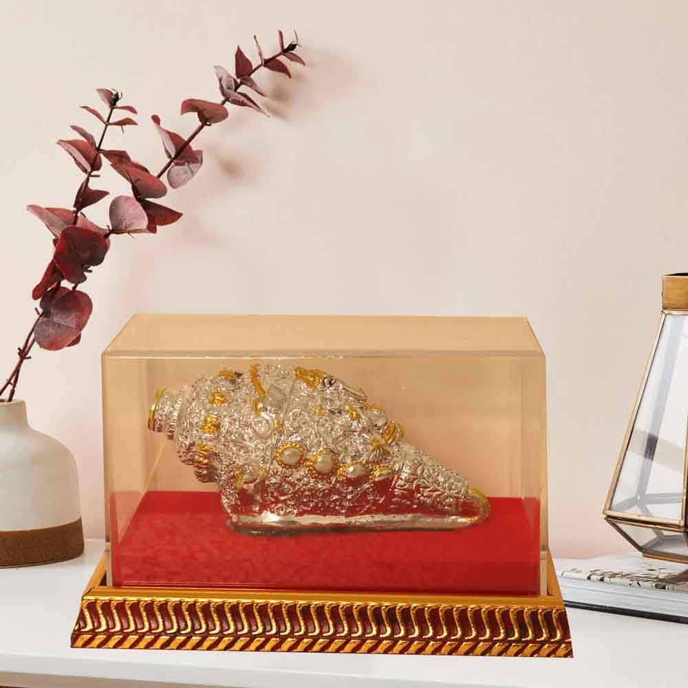 Silver Plated Cabinet Shankh Statue for corporate gift 10 cm G23GX0162S