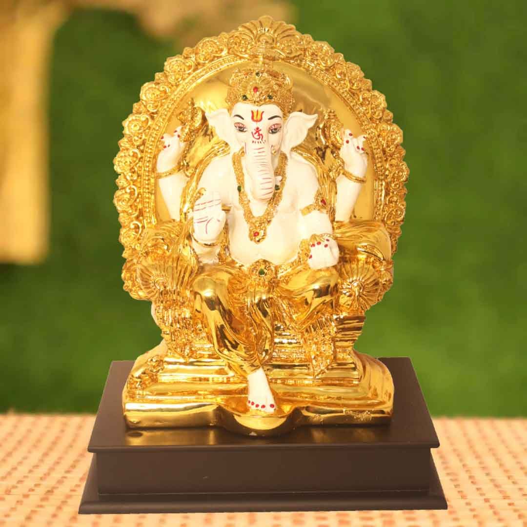 Gold Plated Singhasan Ganesha Statue showpiece gift for Ganesh Chaturthi 30 cm G23GX0059G