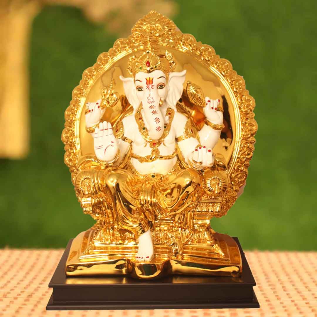 Gold Plated Singhasan Ganesha statue gift on ganesh Chaturthi 56 cm G23GX0060G