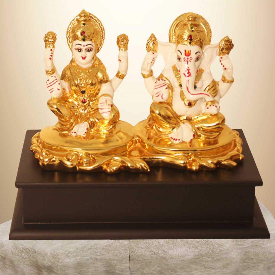 Gold Plated Lord Laxmi Ganesha showpiece for pooja room and Diwali Gift 16.5 cm G23GX0068G
