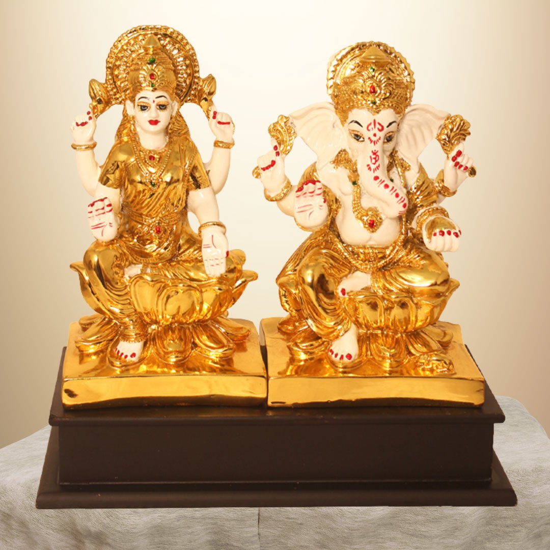 Gold Plated Laxmi Ganesha figures for gift on home inauguration 23 cm G23GX0069G