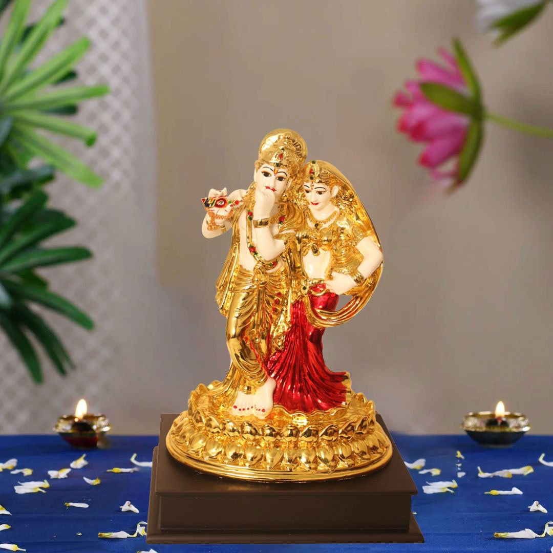 Gold Plated Lord Radha Krishna showpiece for gift on Janamashtmi 33 cm G23GX0075R