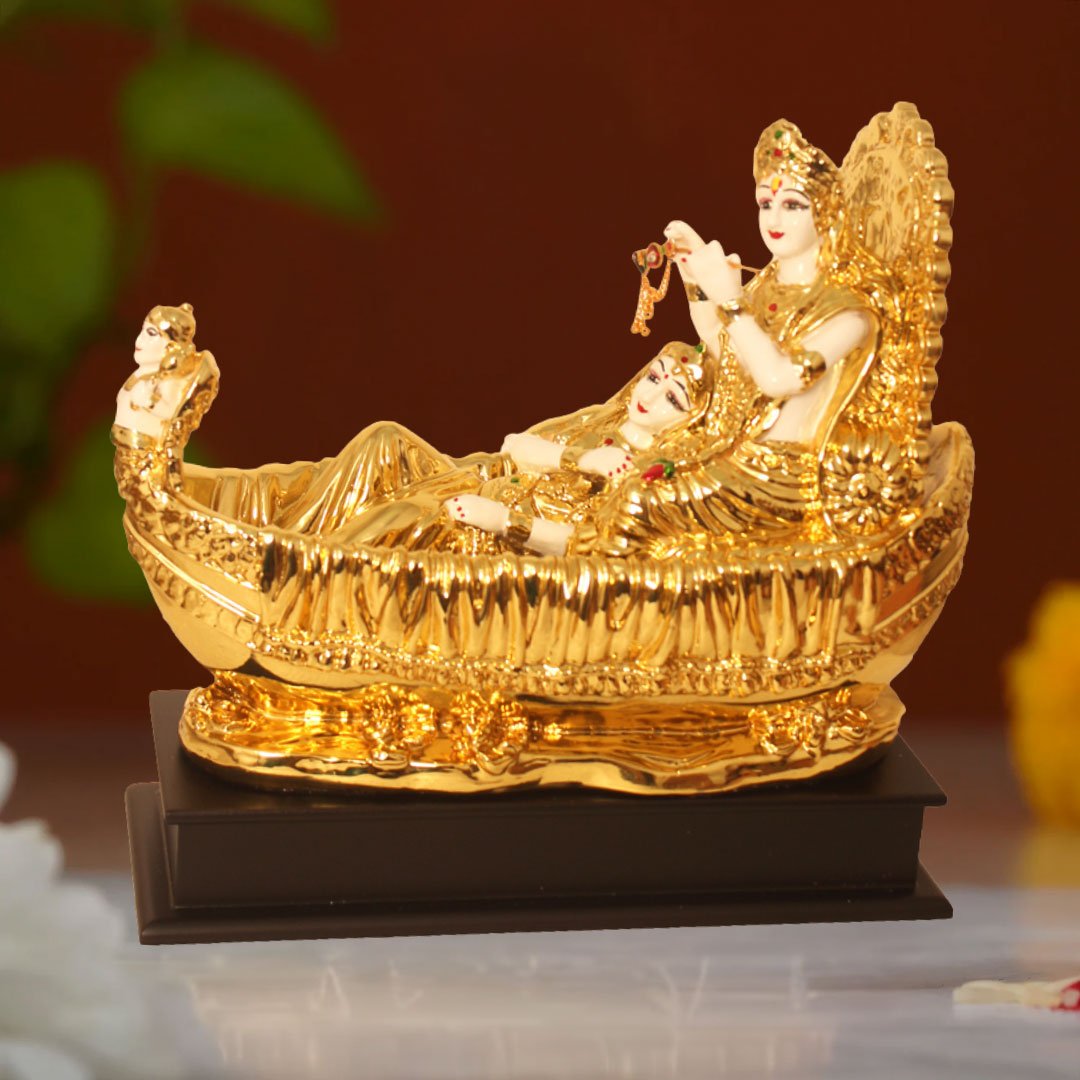 Gold Plated Boat Radha Krishna showpiece gift on wedding 27 cm G23GX0079G
