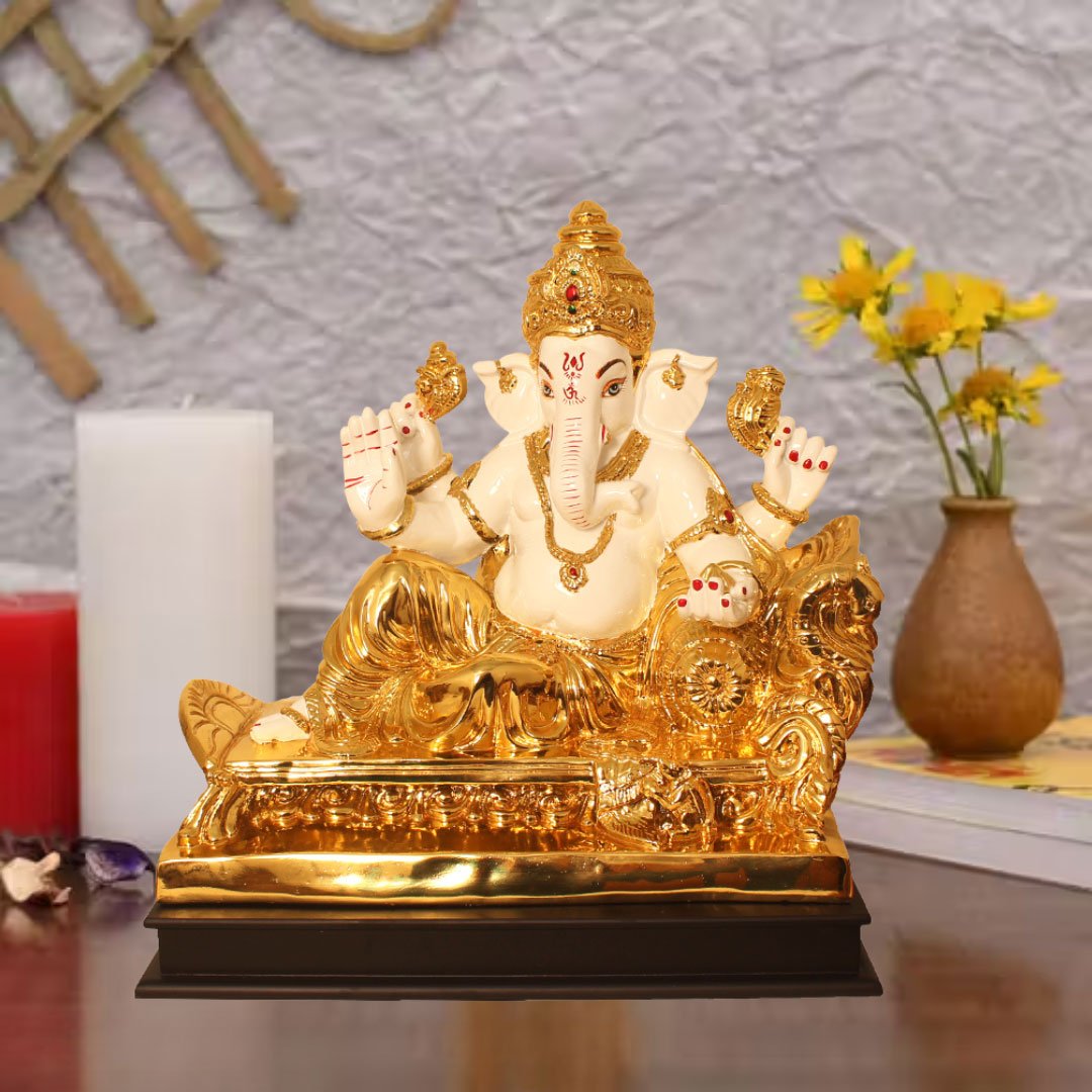 Gold Plated Singhasan Ganesh Statue gift for Ganesh Chaturthi 48 cm G23GX0080G