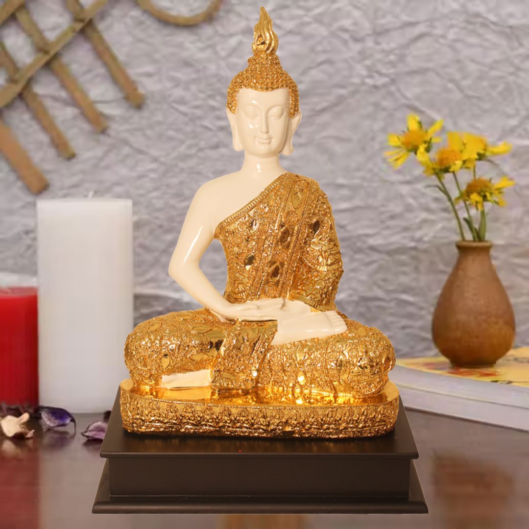 Gold Plated Gautam Buddha artifacts for tv unit and for Corporate Gift 35.5 cm G23GX0081G