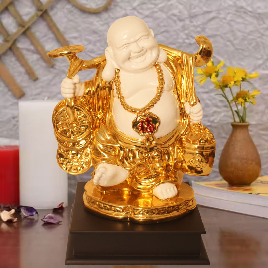 Gold Plated Laughing Buddha statue for home decoration and Diwali Gift 31 cm G23GX0089G