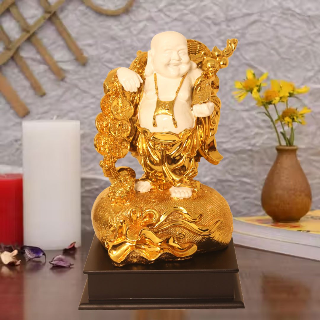 Gold Plated Laughing Buddha Statue showpiece for home and Birthday Gift 30 cm G23GX0093G