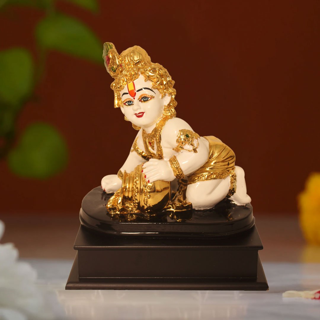 Gold Plated Makhan Krishna statue for gift on Janamashtmi 24 cm G23GX0099G