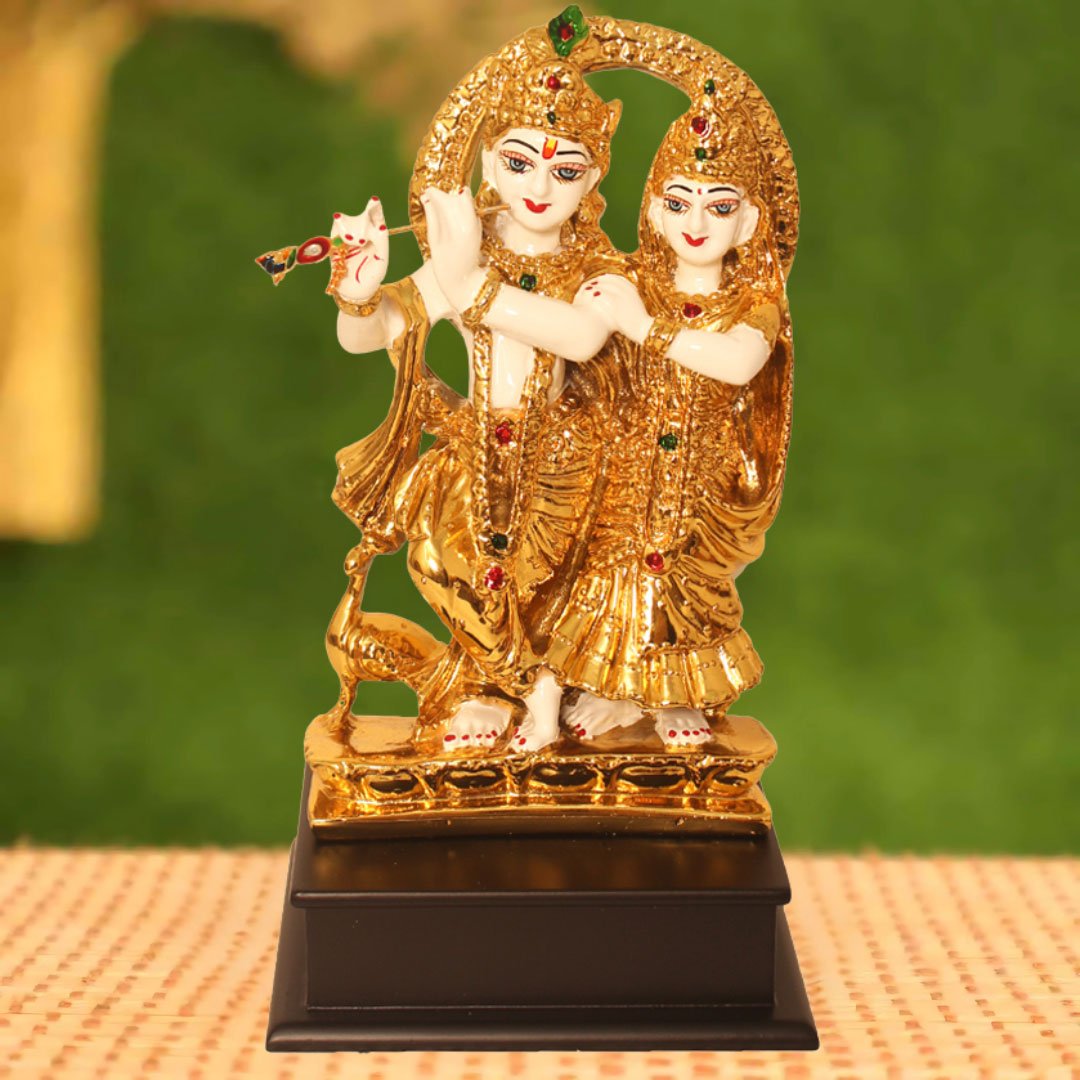 Gold Plated Lord Radha Krishna Idol showpiece for gift on Akshaya Tritiya 27 cm G23GX0104G