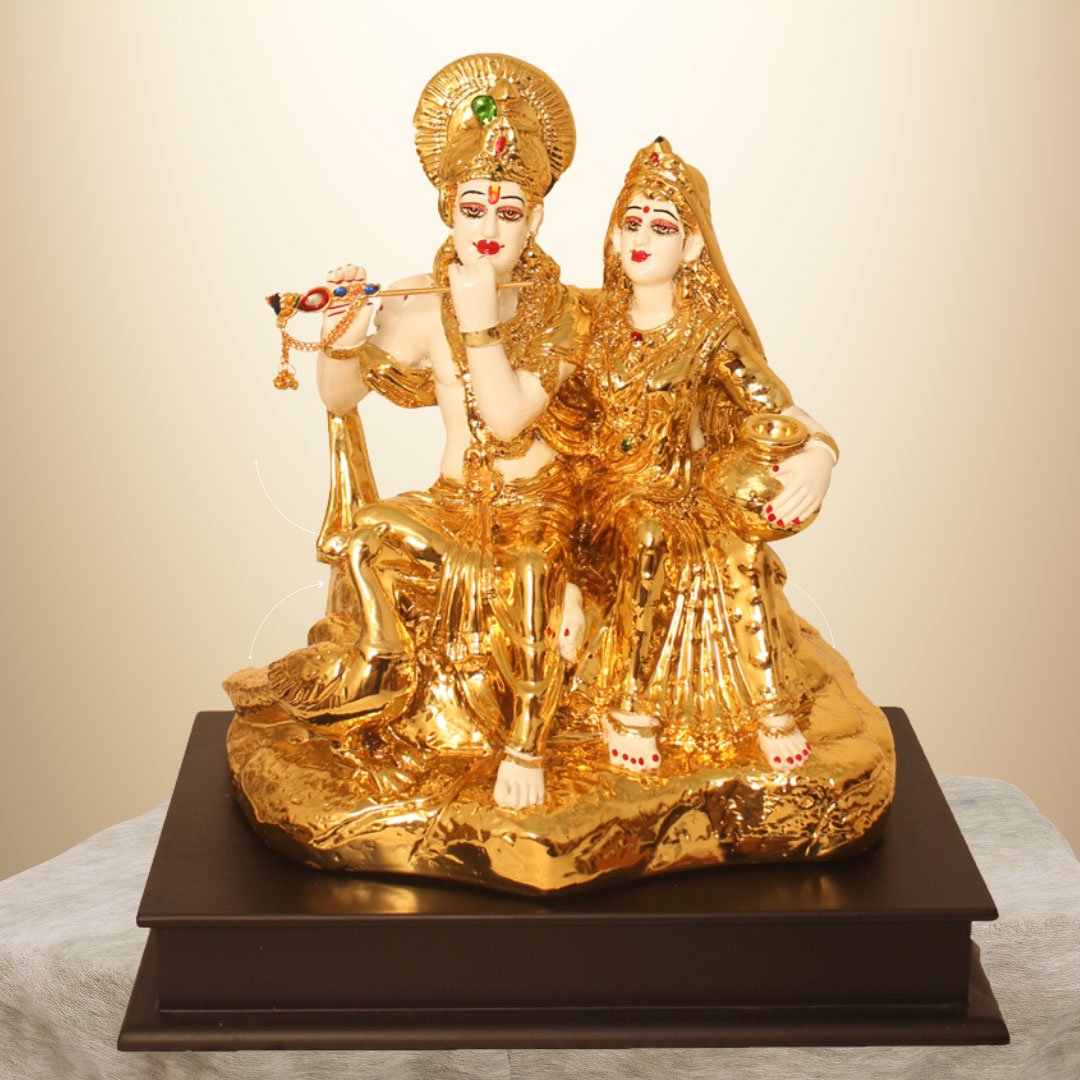 Gold Plated Sofa Radha Krishna showpiece for home and Valentine Gift 30 cm G23GX0110G
