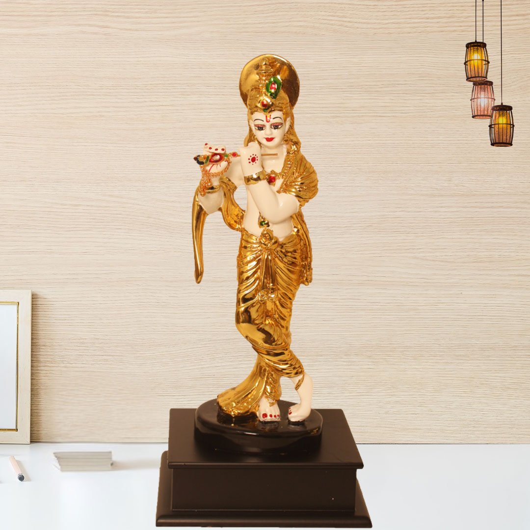 Gold Plated Bansuri Krishna showpiece for gift on Wedding Gift 32 cm G23GX0117G