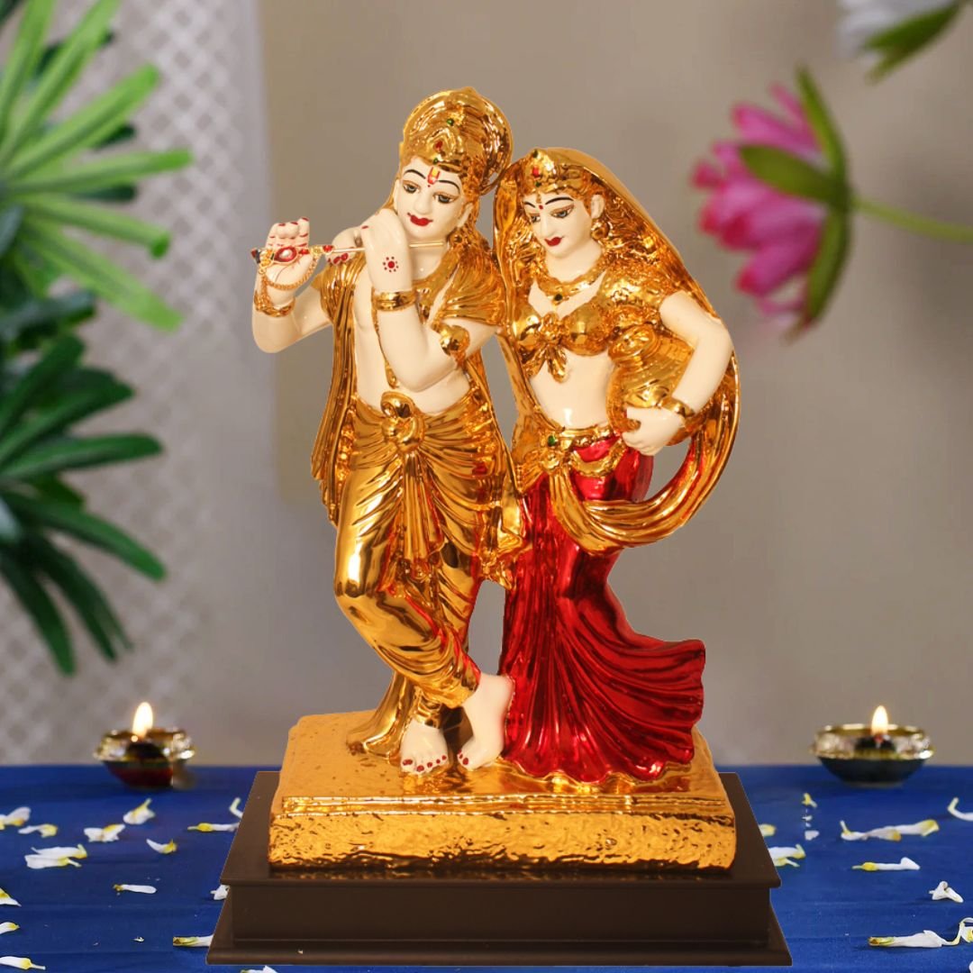 Gold Plated God Radha Krishna Idol figures for living room decoration and Wedding Gift 46 cm G23GX0133R