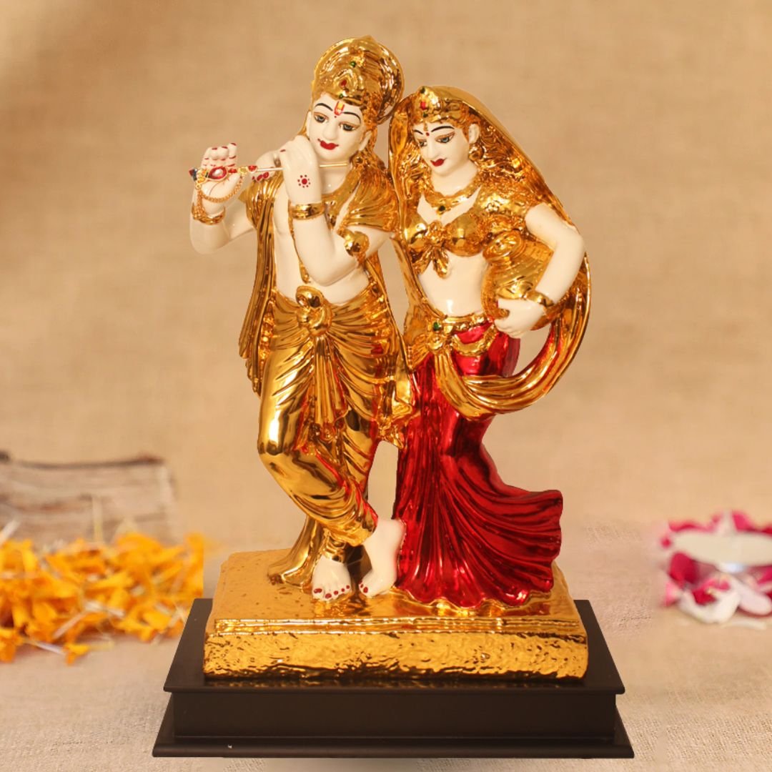 Gold Plated Lord Radha Krishna Statue figures for living room and Anniversary Gifts 32 cm G23GX0135R