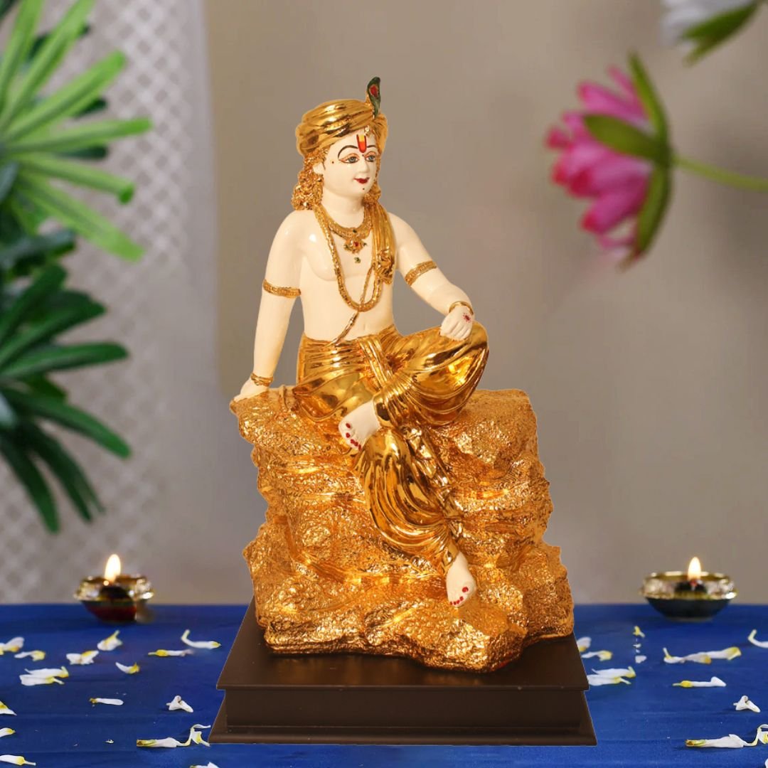 Gold Plated Pahad Krishna gift items for home inauguration 51 cm G23GX0136G