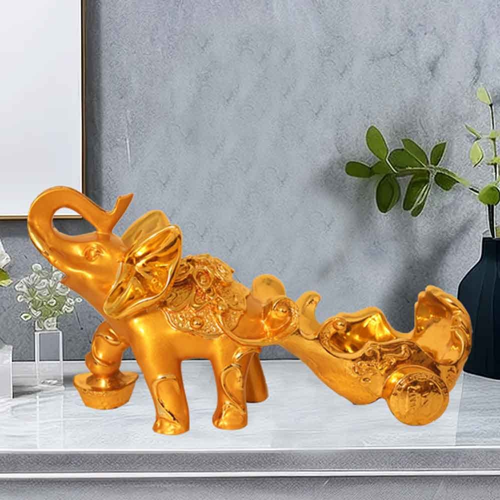 Gold Plated Elephant showpiece for gifting and dining table d?cor 18 cm G23GX0143G