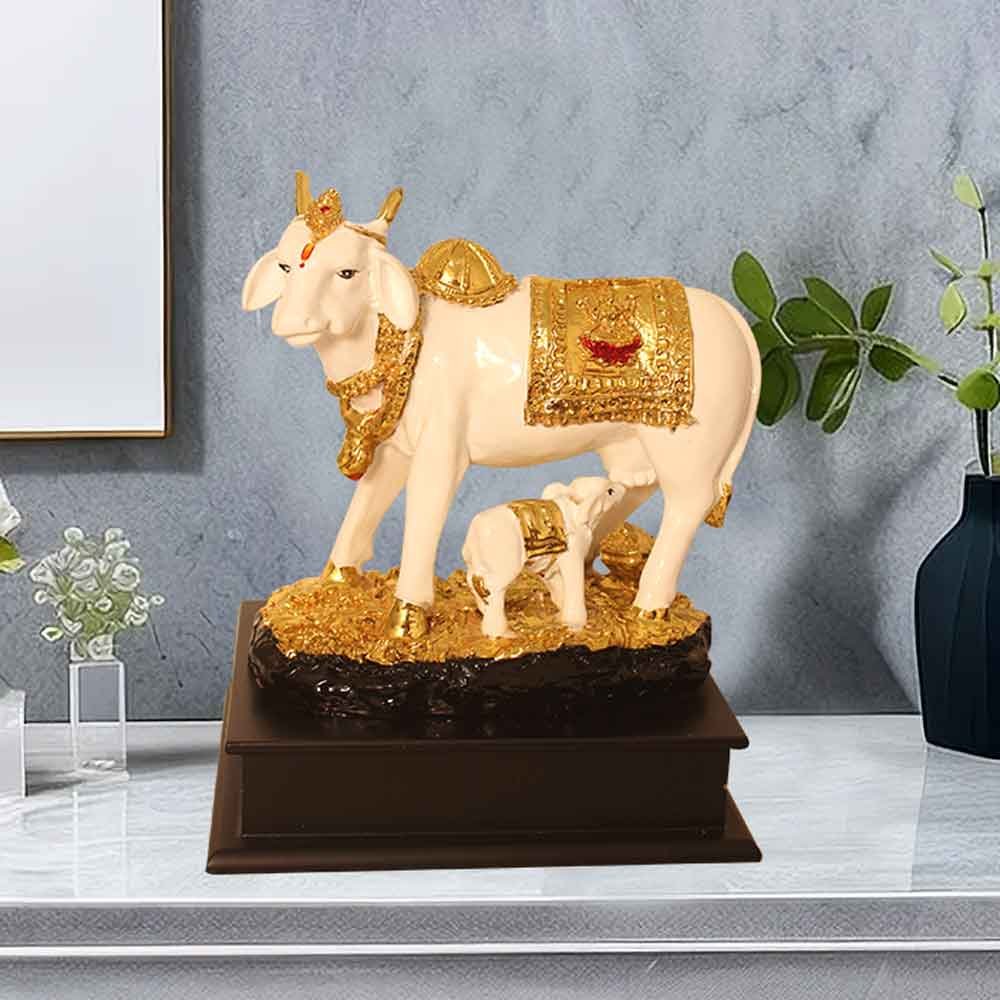 Gold Plated Cow & Calf for gifting on religious occasions 23 cm G23GX0147W
