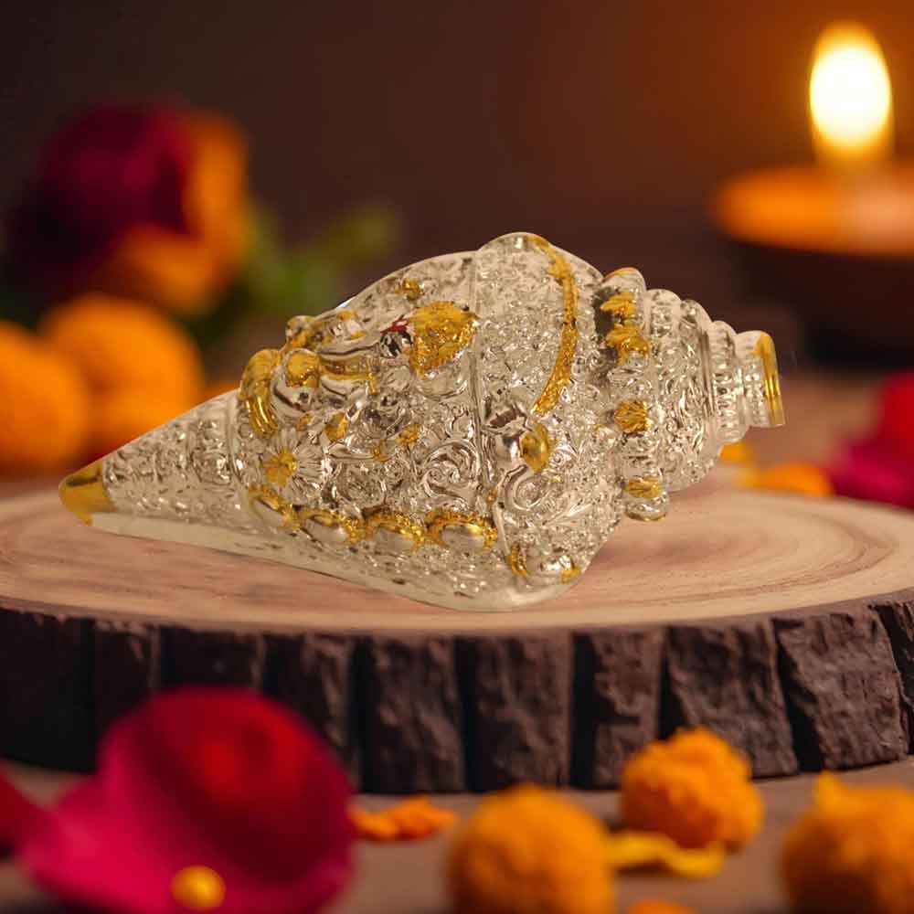 Silver Plated Shankh Statue showpiece for Corporate  diwali gift 8 cm G23GX0162S