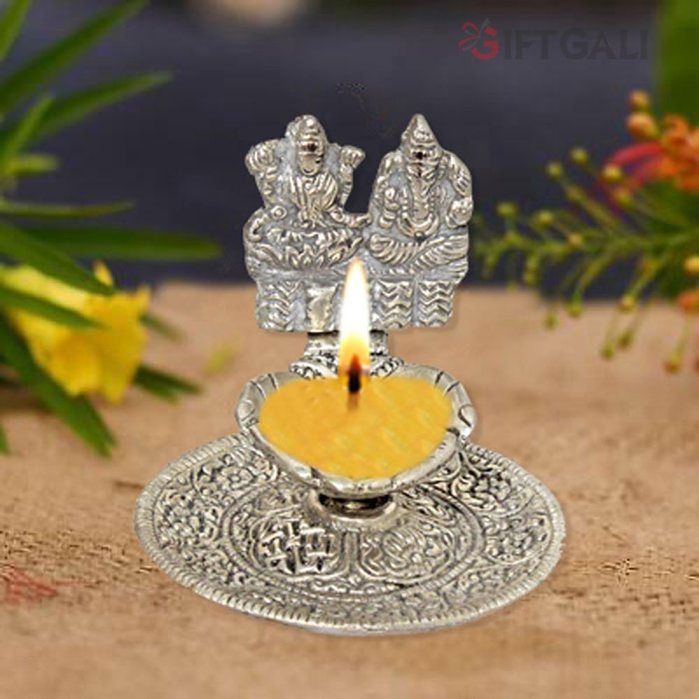 Metallic Laxmi Ganesh Diya for pooja and Diwali Gift 7 cm G27GX0116S