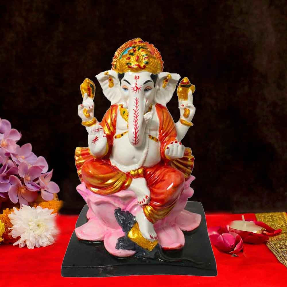 Lord Ganesha Sitting on Lotus Statue Showpiece for return gift on religious function 24 cm G29GX0046R