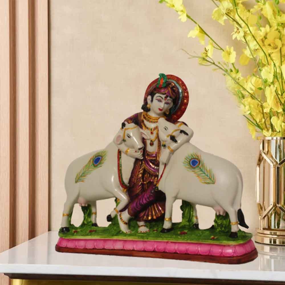 Lord Krishna With Cow Showpiece for mandir and Diwali Gift 25 cm G29GX0052J