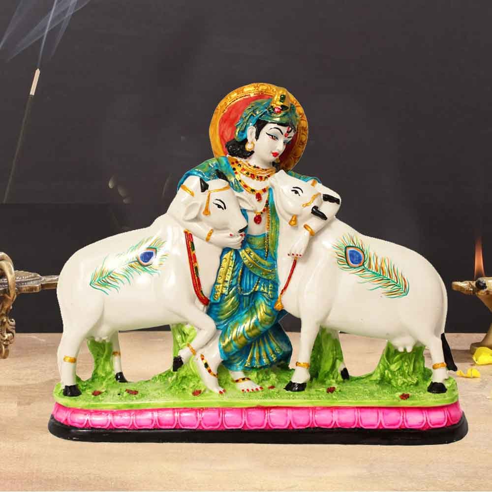 Krishna with Cow Statue for janamshtami gift 25 cm G29GX0052N